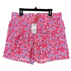 Stella Parker Shorts Womens Large Pink Rayon Floral Button High Waist Chino Boho